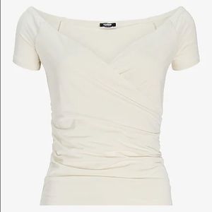 Express body contour off shoulder double layer ruched tee